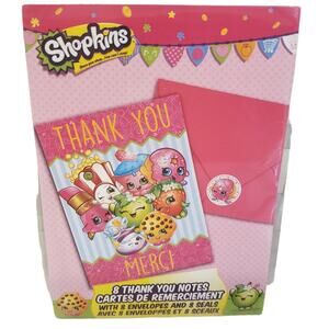 Shopkins Birthday Thank You Cards Envelopes Shopkins Stickers 8 Pack Merci